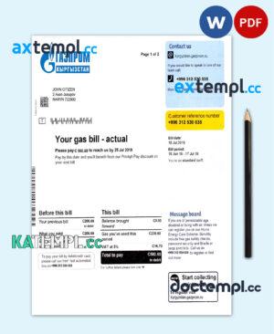 sample Kyrgyzstan gas utility bill template fully, editable in PSD format download