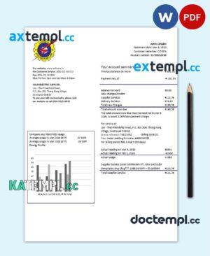 sample Laos Electricite du Laos electricity utility bill template in Word and PDF format download