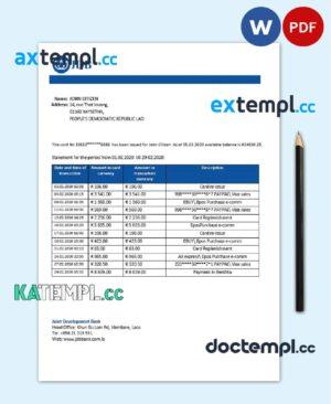 sample Laos Joint Development Bank (JDB) proof of address bank statement template in Word and PDF format download
