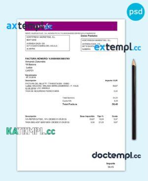 sample Latvia Renfe utility bill template, fully editable in PSD format download