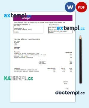 sample Latvia Renfe utility bill template in Word and PDF format download
