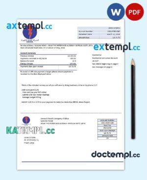 sample Libya General Electric Company electricity utility bill template in Word and PDF format download
