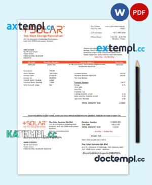 sample Malaysia Plus Solar Systems Sdn Bhd utility bill template in Word and PDF format download