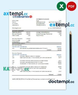 sample Mexico Citibanamex bank statement easy to fill template in .xls and .pdf file format download