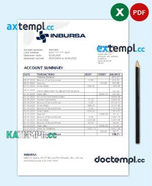 sample Mexico Inbursa Bank statement easy to fill template in Excel and PDF format download