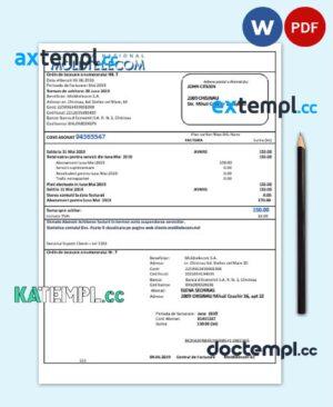 sample Moldova Moldtelecom utility bill template in Word and PDF format, fully editable download