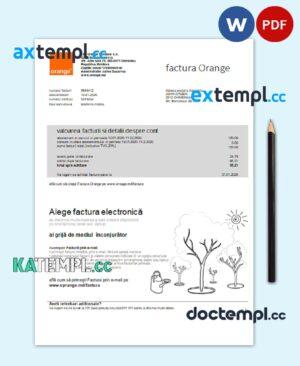 sample Moldova Orange Factura utility bill template in Word and PDF format download