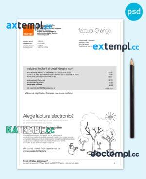 sample Moldova Orange utility bill template, fully editable in PSD format download