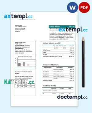 sample Mongolia Energy Corporation (MEC) electricity utility bill template in Word and PDF format download