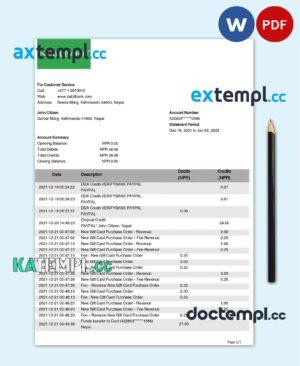 sample Nepal Nabil Bank bank statement template in Word and PDF format download