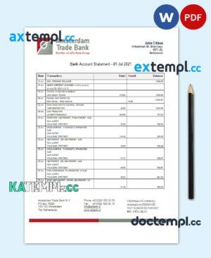 sample Netherlands Amsterdam Trade Bank statement template in Word and PDF format download