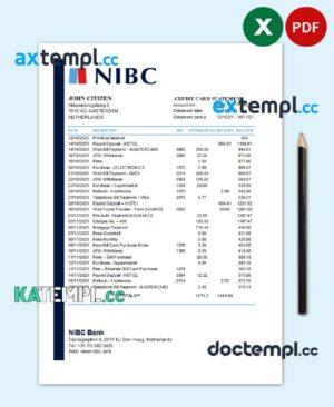sample Netherlands NIBC Bank statement easy to fill template in .xls and .pdf file format download