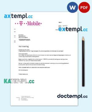 sample Netherlands T-Mobile utility bill template in Word and PDF format download