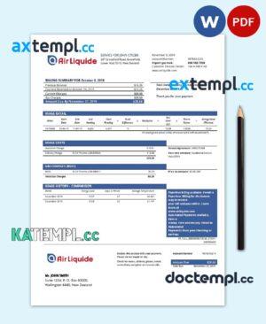 sample New Zealand Air Liquide gas utility bill template in Word and PDF format download