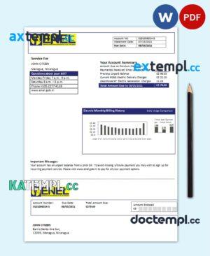 sample Nicaragua Nicaraguan Electricity Company ENEL electricity utility bill template in Word and PDF format download