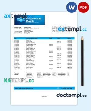 sample Nigeria Keystone Bank statement template in Word and PDF format, good for address prove download