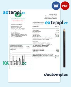 sample Oman Electricity Transmission Company electricity utility bill template in Word and PDF format download