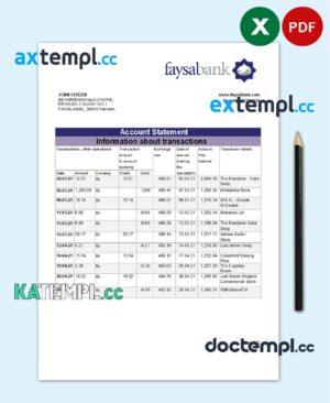sample Pakistan Faysal Bank statement easy to fill template in .xls and .pdf file format download