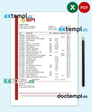 sample Philippines Bank of the Philippine bank statement easy to fill template in Excel and PDF format download