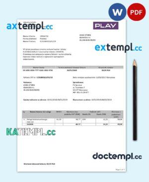 sample Poland Play utility bill template in Word and PDF format download