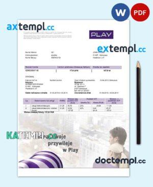 sample Poland Play utility bill template in Word and PDF format, fully editable download
