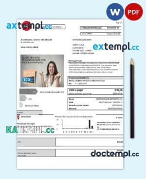 sample Portugal EDP electricity utility bill template in Word and PDF format download