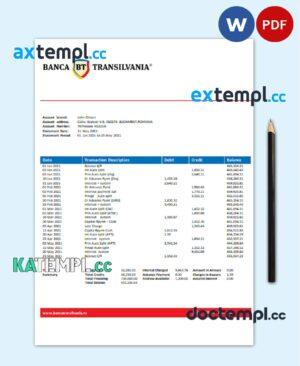 sample Romania Banca Transilvania bank statement template in Word and PDF format download