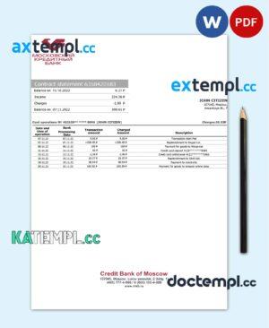 sample Russia Credit Bank of Moscow bank proof of address statement template in Word and PDF format download