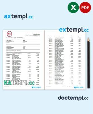 sample South Africa ABSA bank statement easy to fill template in Excel and PDF format (9 pages) download