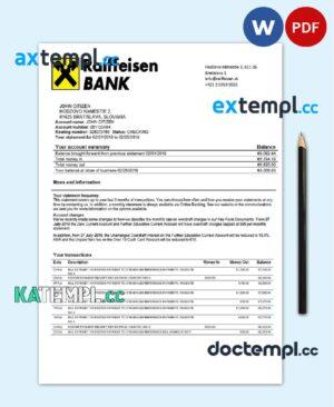 sample Slovakia Raiffeisen Bank statement template, Word and PDF format (.doc and .pdf) download