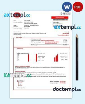 sample Spain EDP Energia utility bill template in Word and PDF format download
