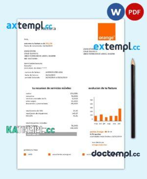 sample Spain Orange easy fillable utility bill template in Word and PDF format download