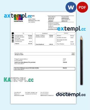 sample Sweden Com Hem utility bill template in Word and PDF format download