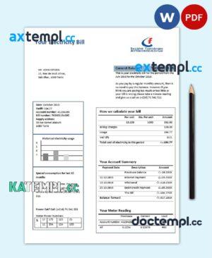 sample Tunisia electricity proof of address utility bill template in Word and PDF format download
