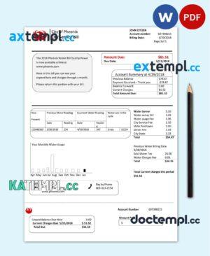 sample USA Arizona City of Phoenix utility bill template in Word and PDF format download