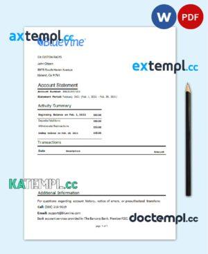 sample USA California BlueVine bank statement template in Word and PDF format, .doc and .pdf format download