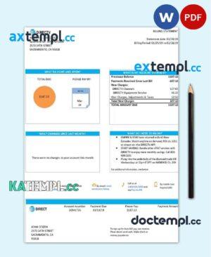 sample USA California Directv utility bill template in Word and PDF format, good for address prove download