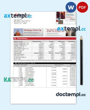 sample USA California Patelco Credit Union bank statement template in Word and PDF format download