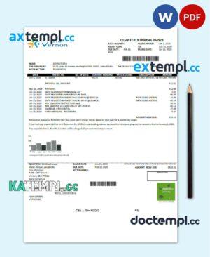 sample USA Canada City of Vernon water utility bill template in Word and PDF format download