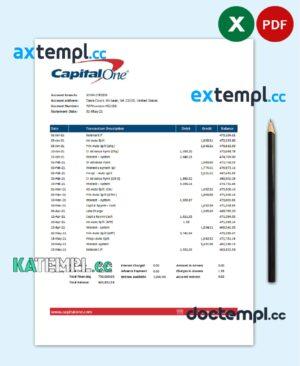 sample USA Capital One bank statement easy to fill template in Excel and PDF format download