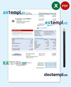 sample USA Carrington Mortgage Services bank statement easy to fill template in .xls and .pdf file format download