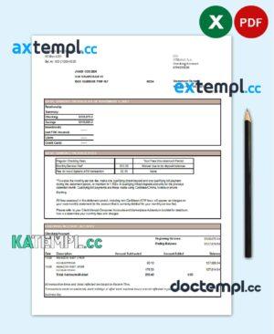 sample USA City Bank statement easy to fill template in .xls and .pdf file format download