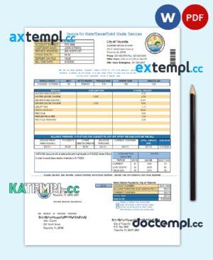 sample USA City of Titusville Florida utility bill template in Word and PDF format (.doc and .pdf) download