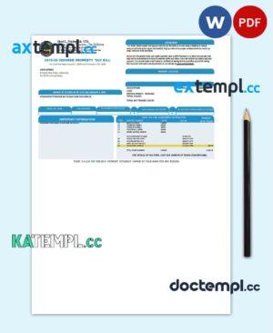 sample USA County of Orange California property tax bill template in Word and PDF format download