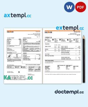 sample USA Discover bank credit card statement template in Word and PDF format (2 pages) download