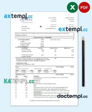sample USA Fifth Third Bank statement easy to fill template in .xls and .pdf file format download