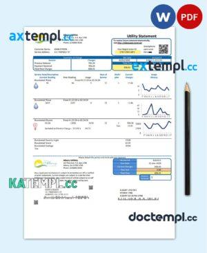 sample USA GEORGIA City of Albany water and electricity utility bill template in Word and PDF format download