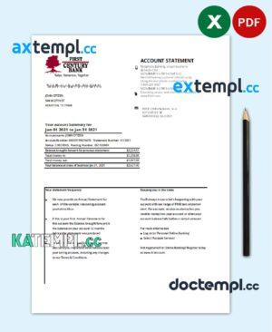 sample USA Georgia Gainesville First century bank statement template in .xls and .pdf file format download