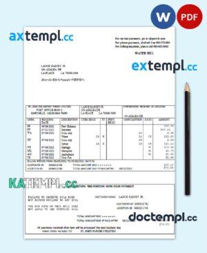 sample USA Louisiana St. John the Baptist Parish water bill in Word and PDF format download