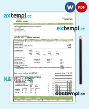 sample USA Maine Natural Gas Portland utility bill template in Word and PDF format download